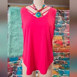 Pink Criss Cross Pattern Sleeveless Top Size L